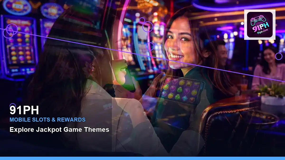 91PH burst free spins slot games featuring an adult Filipina casino host with a left-diagonal composition