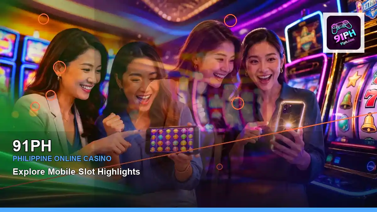 91PH reels casino bonus games featuring an adult Filipina casino host with a panoramic reel composition