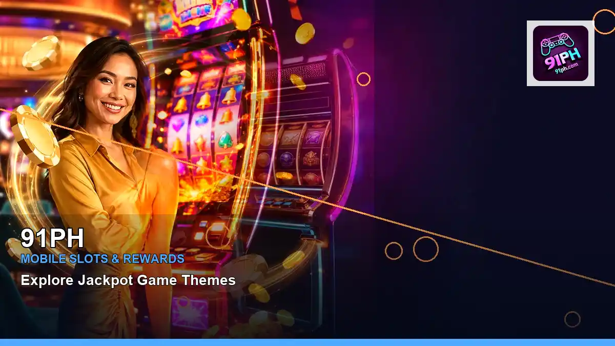 91PH adventure online slot games featuring an adult Filipina casino host with a left-framed composition