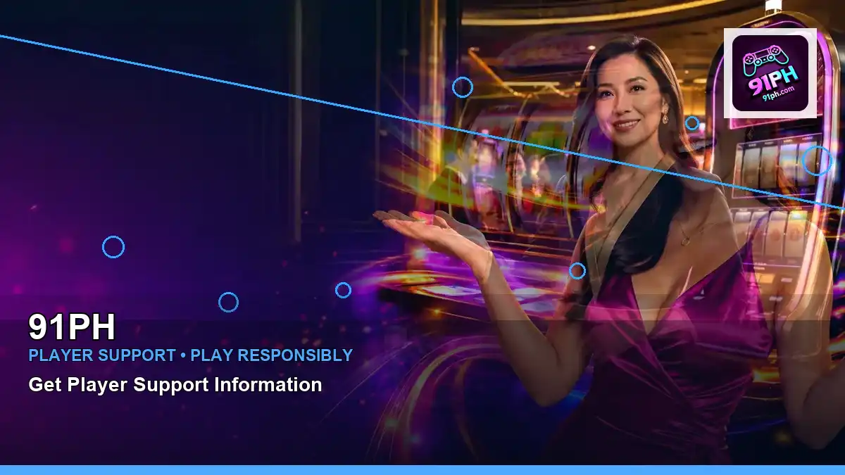 91PH mobile casino app featuring an adult Filipina casino host with a wide-action composition